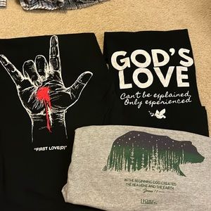 Bundle of 3 Christian shirts, 2 short sleeve and 1 long